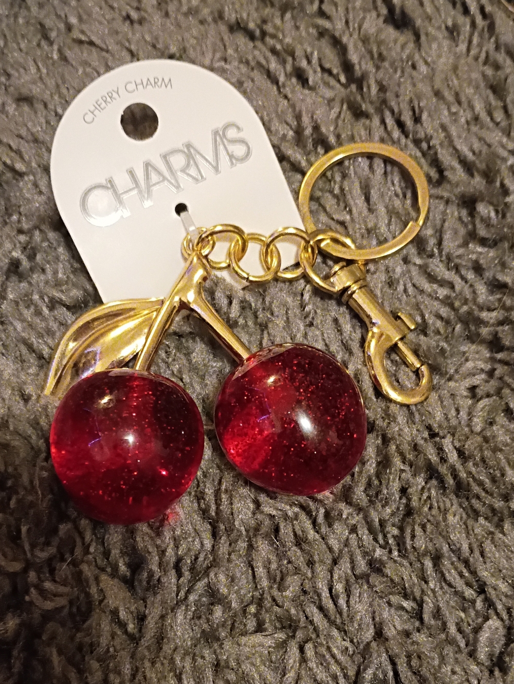 Gold-Tone Red Cherry Bag Charm